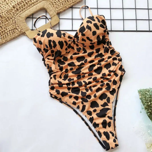 Feline print one-piece swimsuit