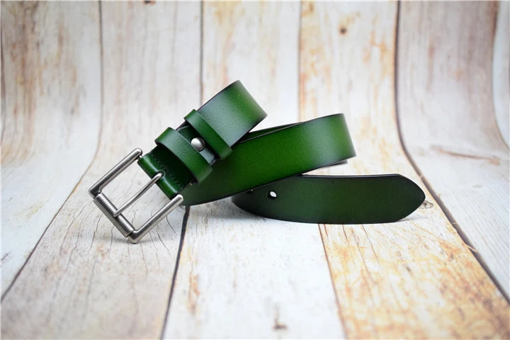 Black/Green/Coffee/Blue Leather Belt, Large Size 90CM-130CM - dealod