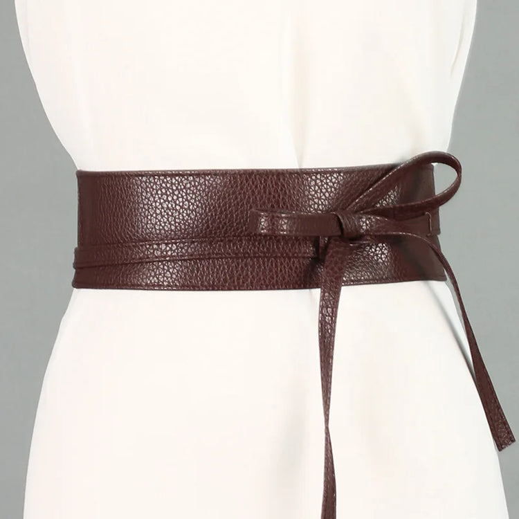 Wide Faux Leather Belt Wrap Waist with Bow