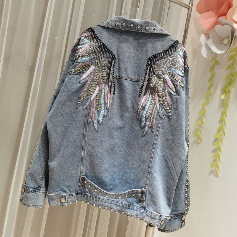 Embroidered Wings Rivet Jacket - dealod