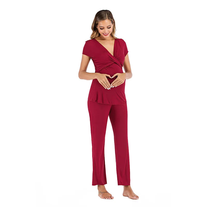 V-Neck Lycra Pajama Set - dealod