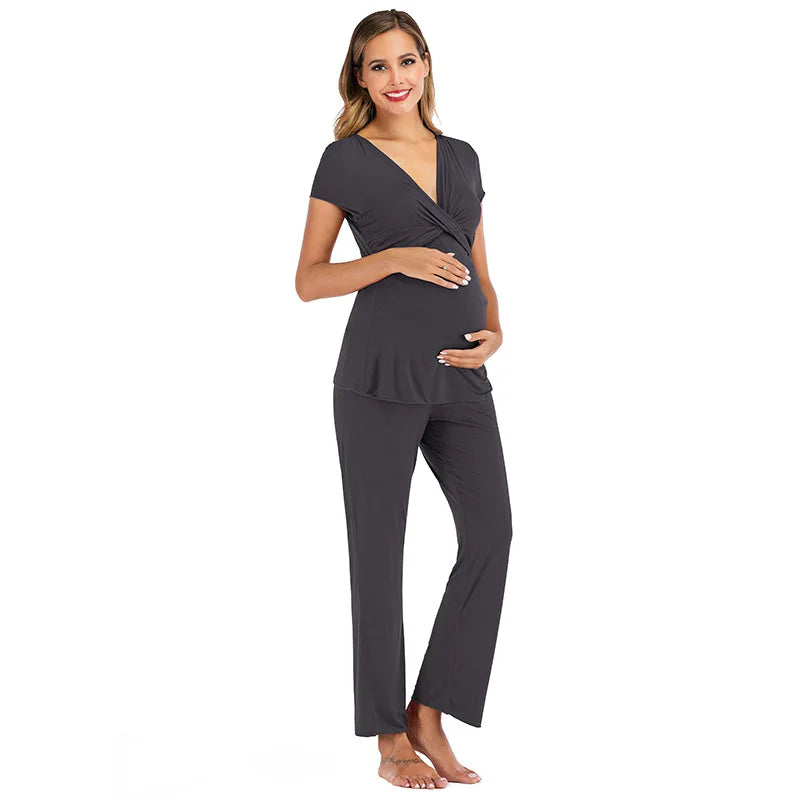 V-Neck Lycra Pajama Set - dealod