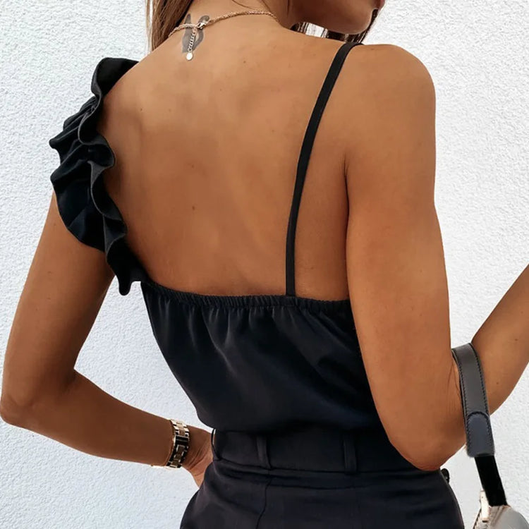 Blouses with ruffles, open back, thin straps