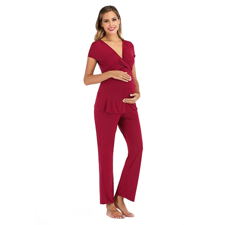 V-Neck Lycra Pajama Set - dealod