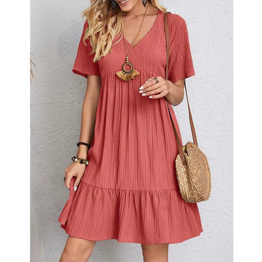 Plain pleated dresses with ruffles