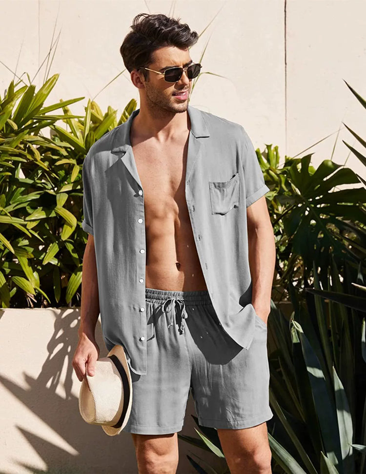 Cotton Linen Shirt Shorts Suit