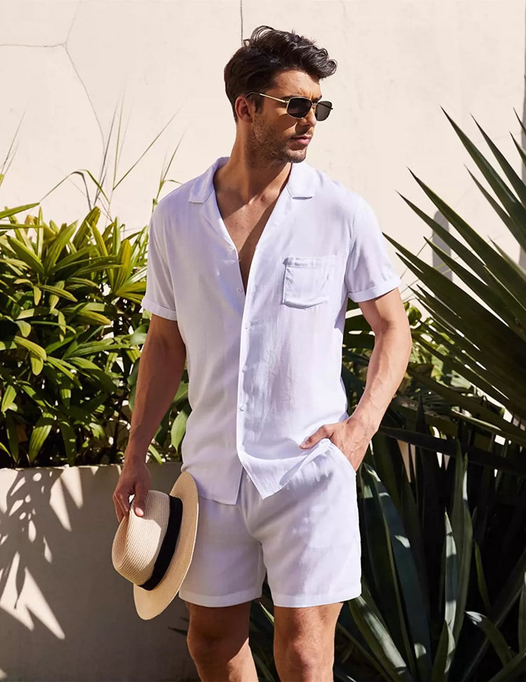 Cotton Linen Shirt Shorts Suit