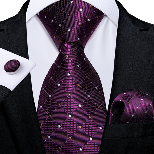 150cm purple silk ties + cufflinks + pocket square - dealod