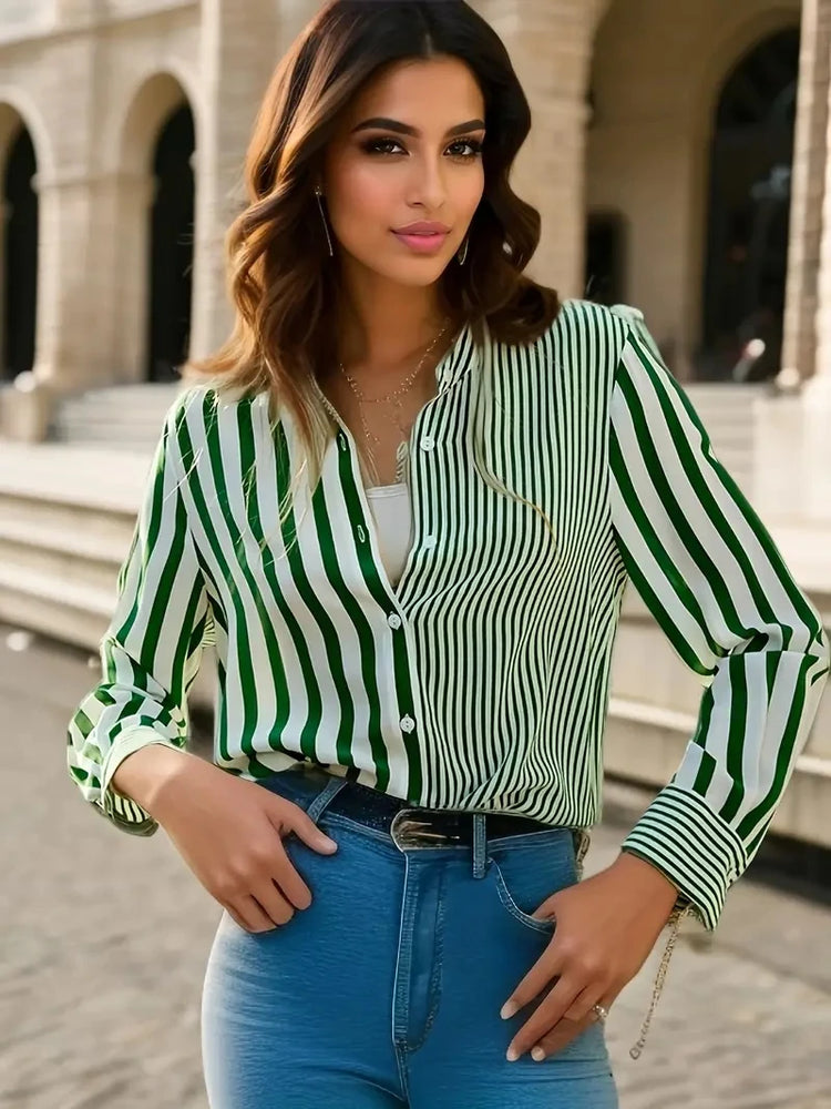 Elegant green shirt with striped print