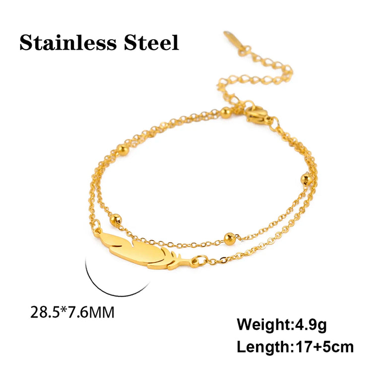 Stainless Steel Feather Charm Bracelet