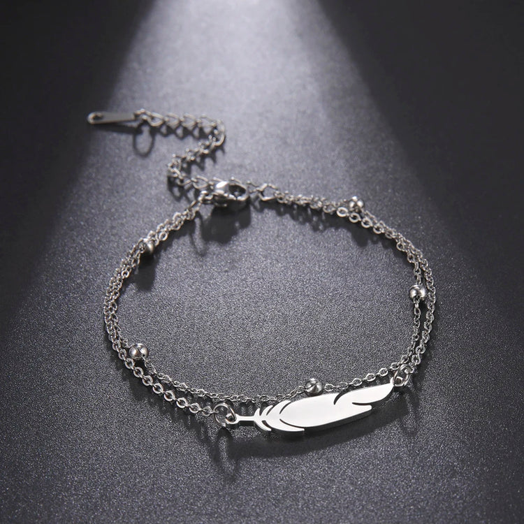 Stainless Steel Feather Charm Bracelet