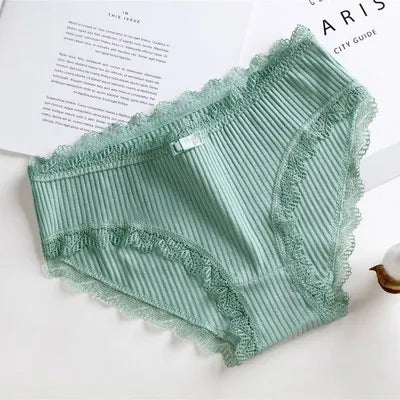 Pack of 1 or 3 pieces Cotton Solid Color Low Waist Bow Lace Panties