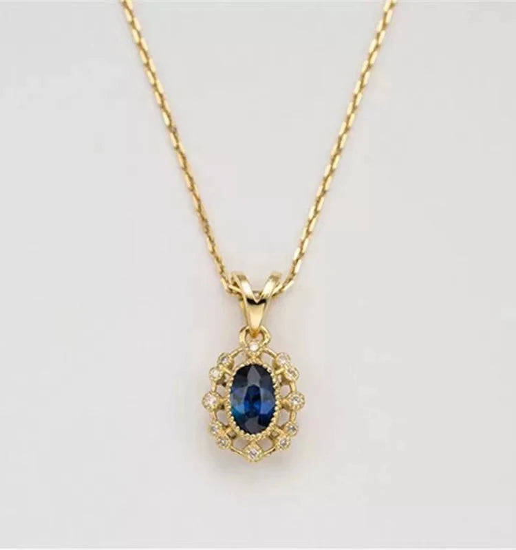 925 Sterling Silver Sapphire Color 18K Gold Plated Zirconia Pendant Necklace