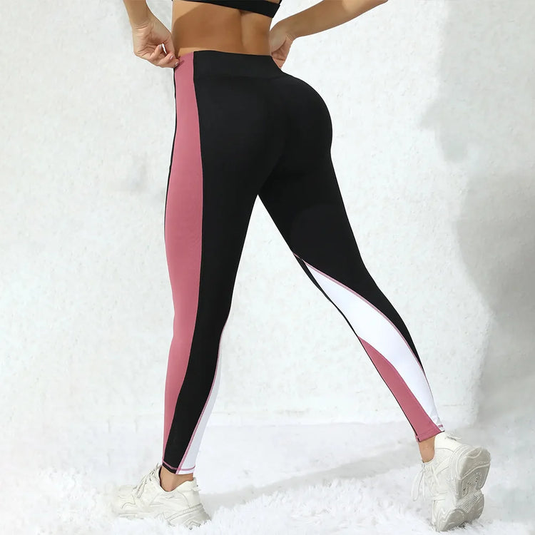 Color Block High Waist Pants with Pockets