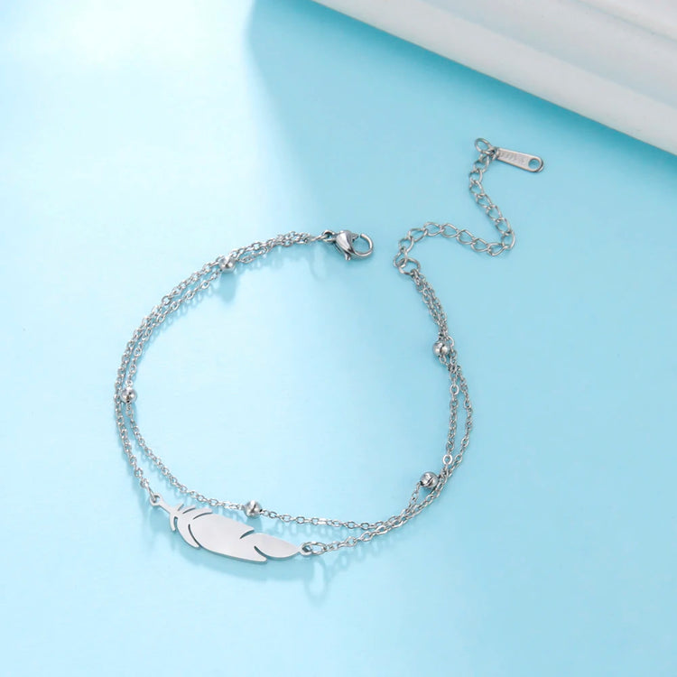 Stainless Steel Feather Charm Bracelet