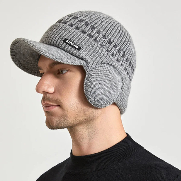 Men's Knitted Baseball Hat with Earflap Insulation