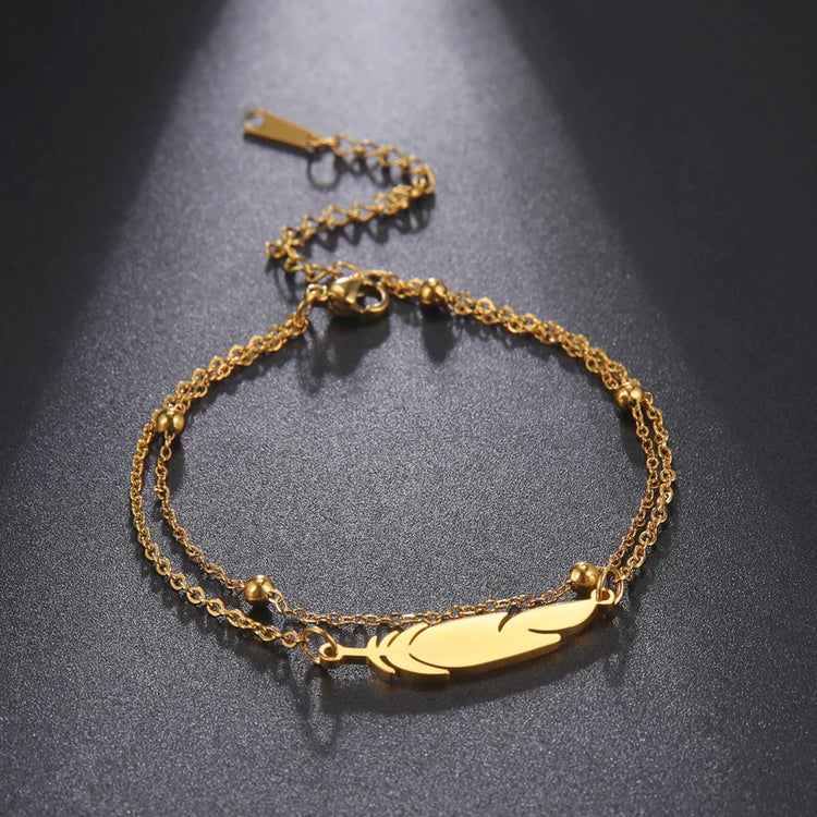 Stainless Steel Feather Charm Bracelet