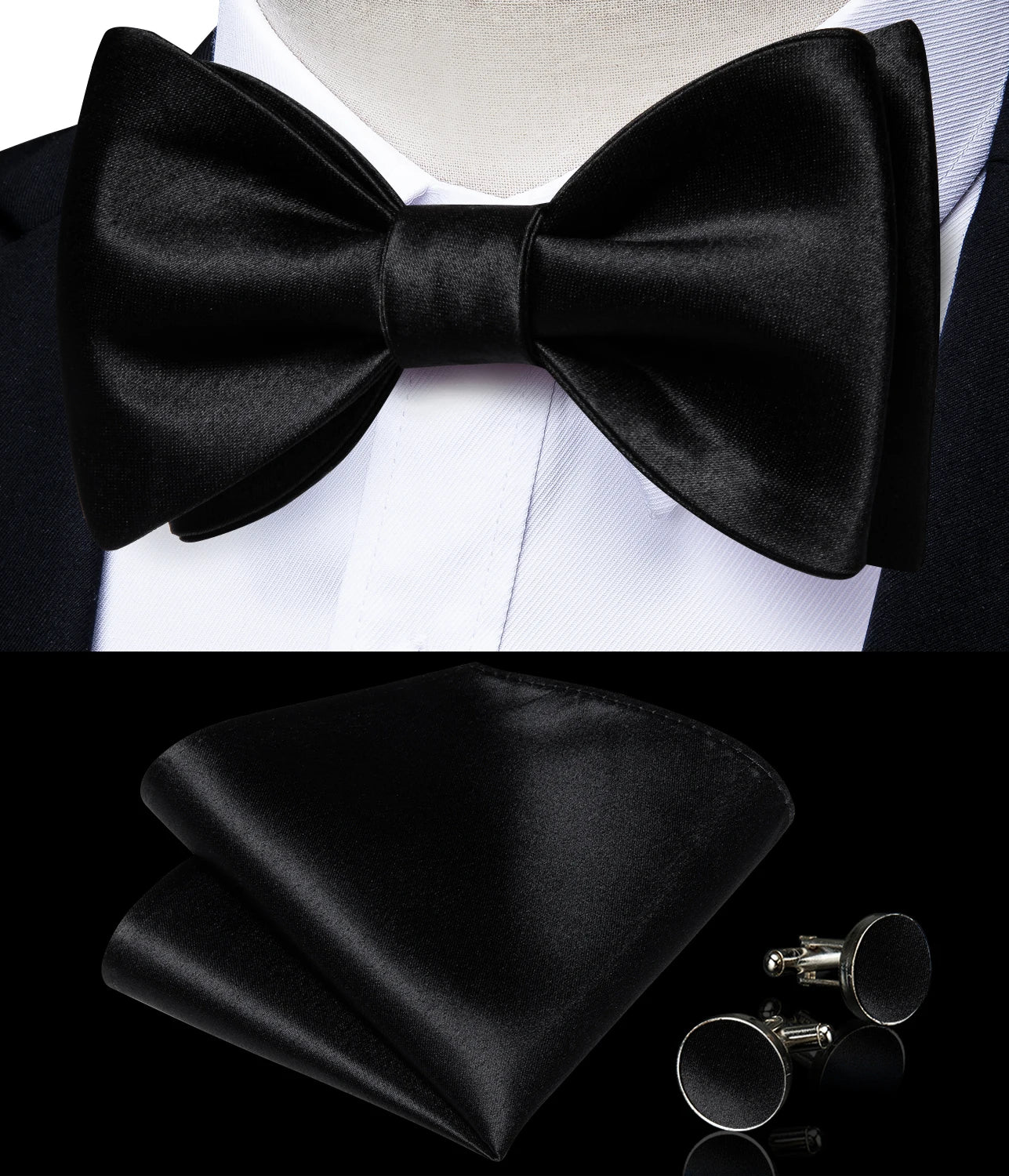 Colorful bow ties, set of cufflinks and handkerchieft - dealod