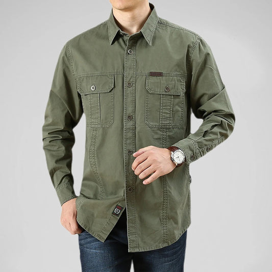 100% Cotton Men's Shirt Solid Color Multi-Pocket - dealod