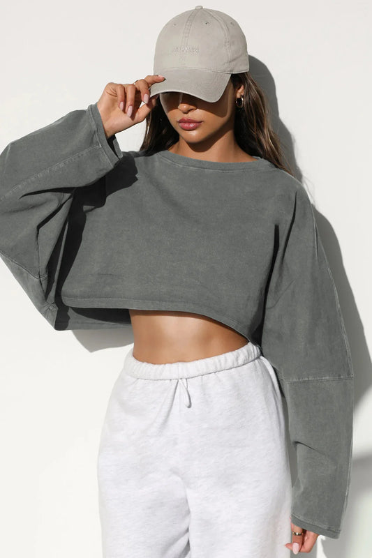 Loose Round Neck Cropped Sweater