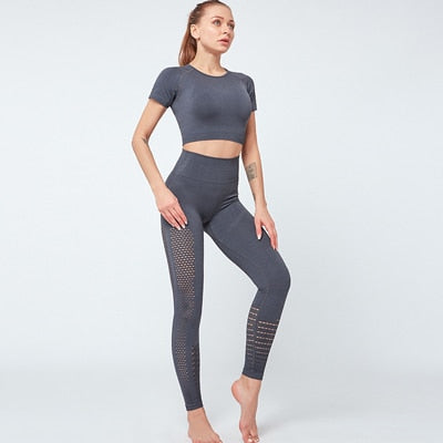 2 Piece Gym Set Women Crop Top Leggings - dealod