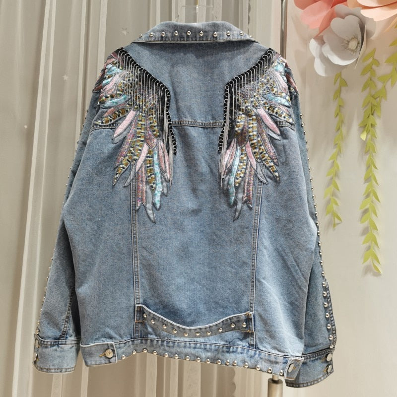 Embroidered Wings Rivet Jacket - dealod