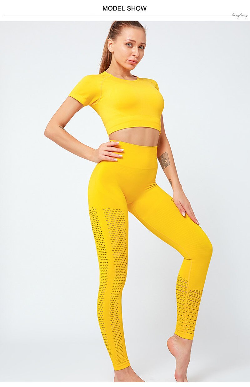 2 Piece Gym Set Women Crop Top Leggings - dealod