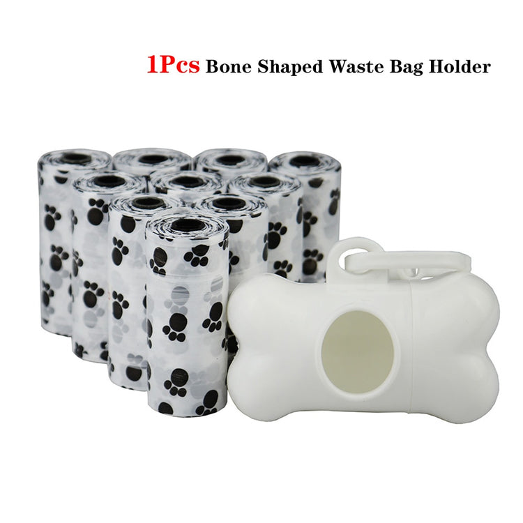 Pet Poop Bags Disposable Dog Waste Bags, Bulk Poop Bags with Leash Clip and Bone Bag Dispenser 5Roll(75Pcs) Bags with Paw Prints - dealod