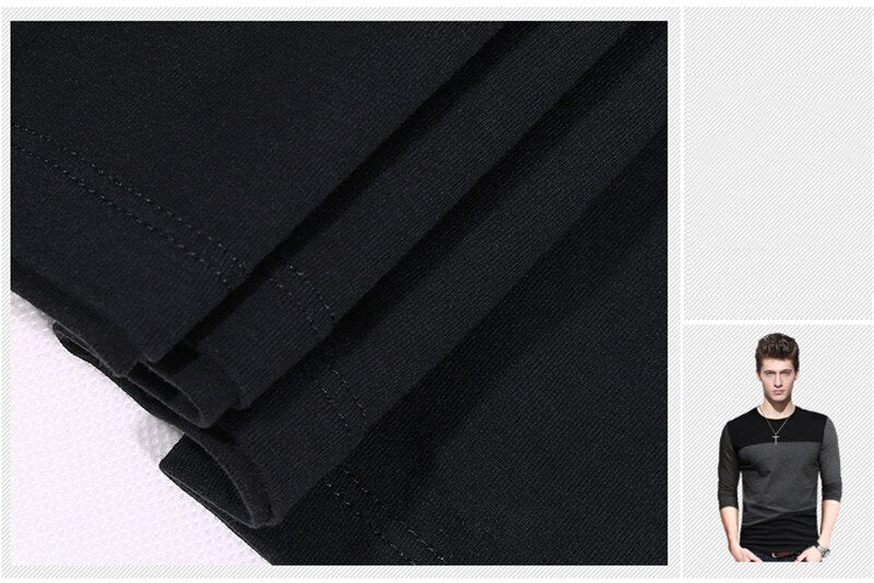 Black And Gray O-Neck Long T Shirt Men - dealod
