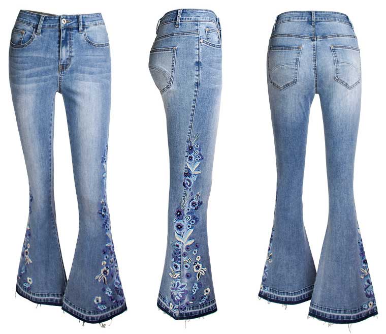 Women's Embroidered Stretch Flare Jeans - dealod