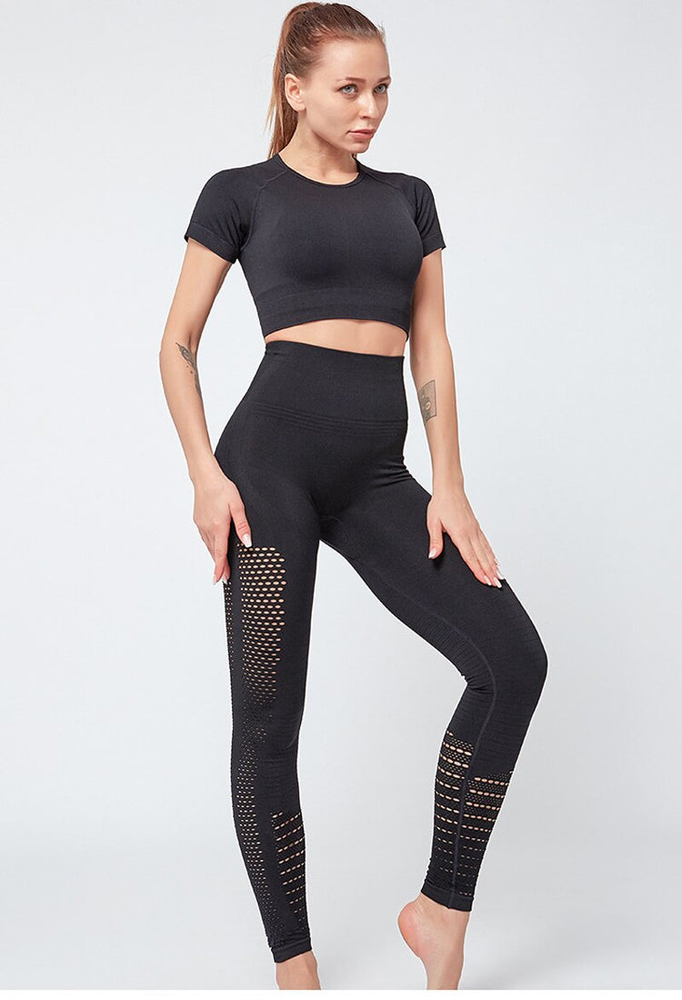 2 Piece Gym Set Women Crop Top Leggings - dealod