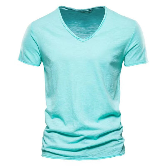 100% Cotton Short Sleeve Tshirt V Neck - dealod