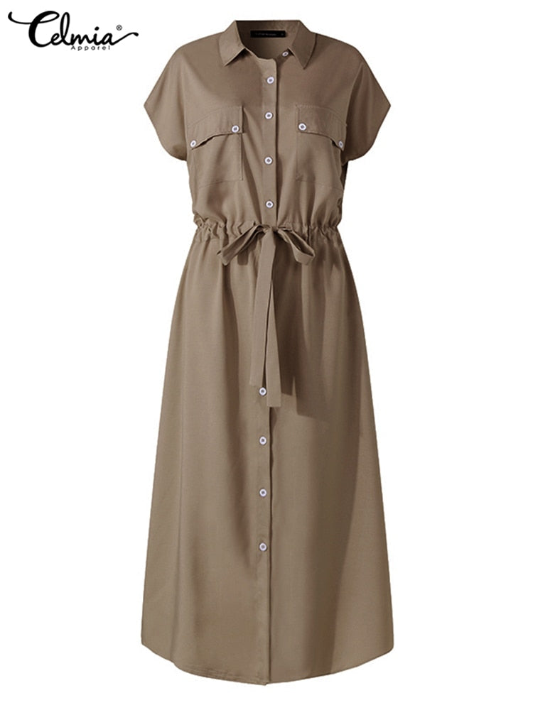 Elegant Dress Lapel Party Short Sleeve Casual Buttons - dealod